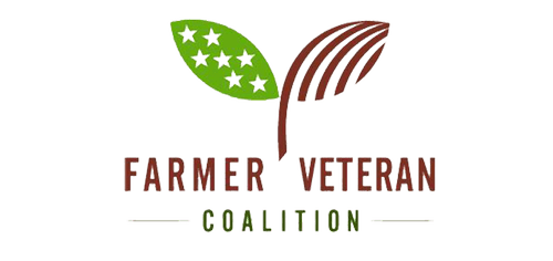 Logo of the Farmer Veteran Coalition featuring green leaves and stylized agricultural elements, symbolizing support for veterans transitioning to farming careers.